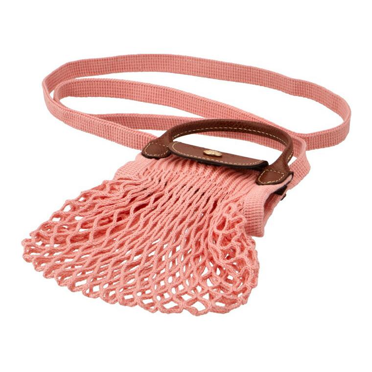 Longchamp Сумка Le Pliage Filet из канваса с кожаными ручками, сетчатый карман, сумка через плечо, сумка на плечо, обычная женская, розовая