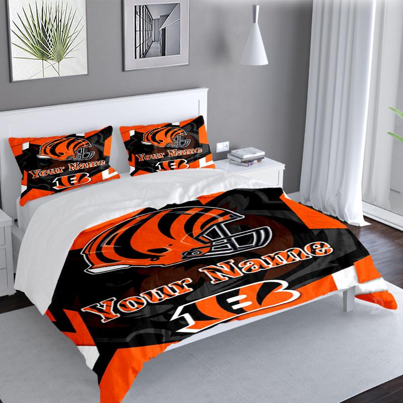 Custom Name 3PCS Bengals Helmet Bedding Set,Including Duvet Cover And 2pcs Pillowcases Perfect for Bedroom,Dormitory,Fan Christmas gift