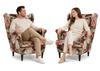 Skandinavisches Ohrensessel-Set Ari Print, Florale Muster, Velours, Wellenfedern, Family Meble