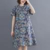 2023 Summer Retro Plus Size Cotton Linen Print A-line Qipao Dress