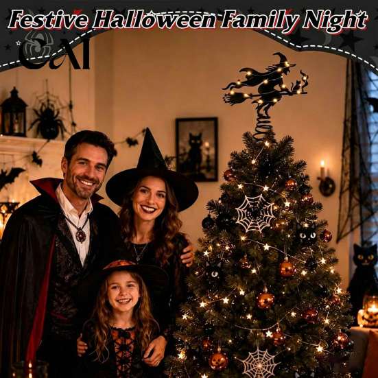 Seasonal Tree Accessories Halloween Witch Topper, with LED Lights, Black Iron Indoor Decorations Art Silhouette Ornament, for Christmas And