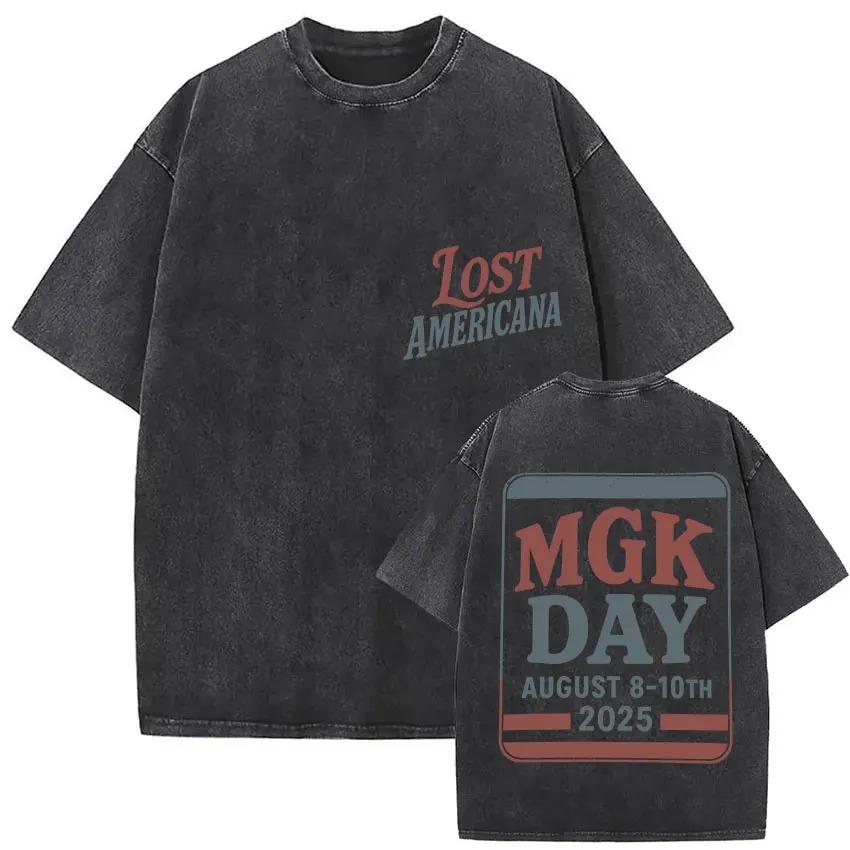 Футболки рэпера MGK Lost Americana Tour 2026 Machine Gun Kelly Винтажная стираная футболка с принтом Мужская хип-хоп футболка с коротким рукавом