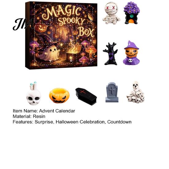 Halloween Countdown Calendar Advent with 9 Mini Resin Figures, Day Spooky Home Table Decor to Calendar, Surprise Collectible Ornaments for Adults Boys