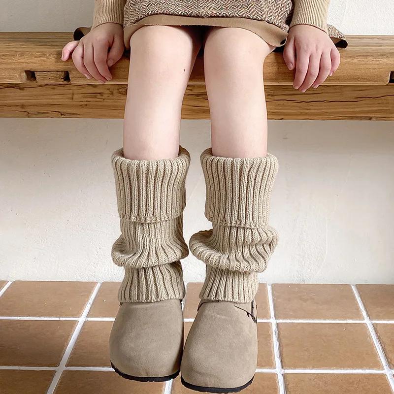 Детские осенне-зимние школьные носки с наборным дизайном, корейская мода, детские гетры, утолщенные вязаные носки до середины голени