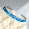Blue Fire Opal Open Bangle for Women Vintage Silver Color Adjustable Bangle Wedding Engagement Jewelry Gift