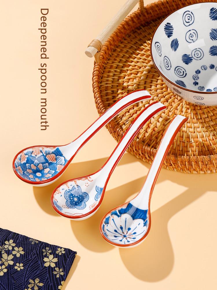 4 шт. Сине-белая керамическая суповая ложка. Здоровая цветная глазурь, не выцветает и не осыпается. Домашняя посуда. Керамическая суповая ложка.