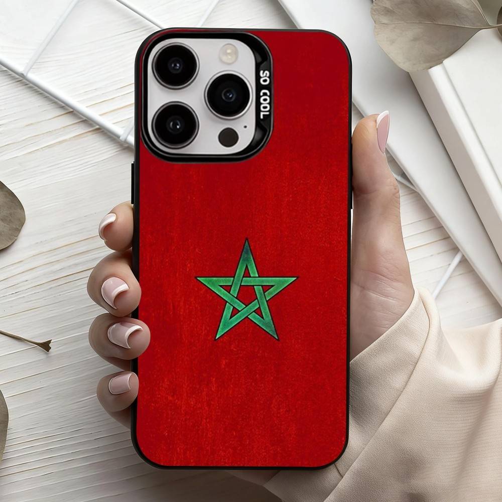 Чехол для телефона с флагом Марокко M-Morocco Для iPhone17,16,15,14,13,12,11 Plus,Pro Max Конфетный Серебряный Покрытие Внутри
