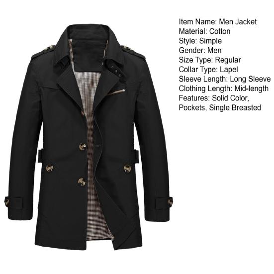 Men Retro Jacket Lapel Long Sleeve Single Breasted Business-Style Outwear Solid Color Pockets