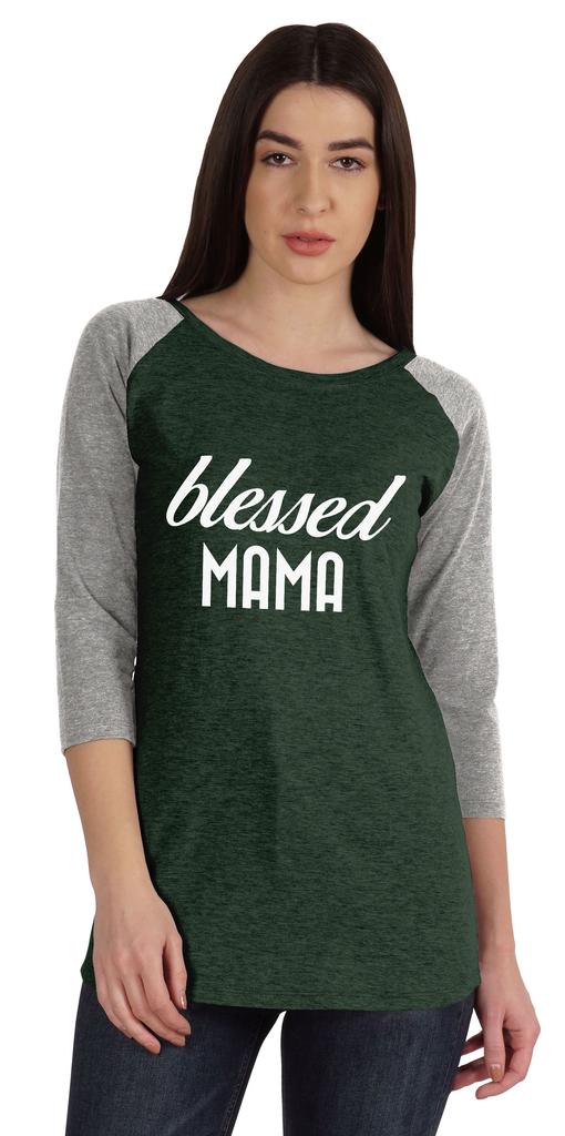 Inkmeso Футболка Blessed Mama, топы для мам, реглан, рукав четверть, графическая рубашка