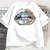 Unisex Summer Short Sleeve Tshirts Fashion Red Lips Finger Print Ladies Tshirts Top Cartoon Unisexs Graphic Tees Tshirts
