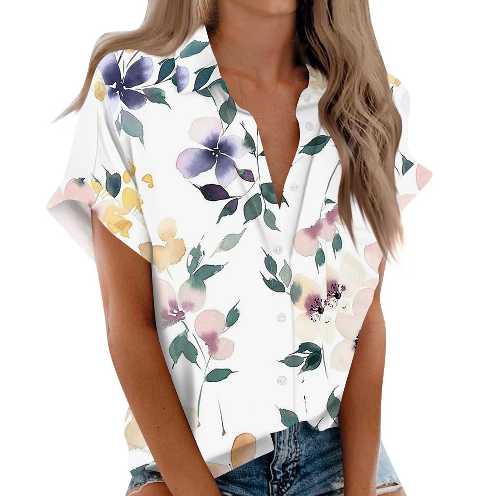 Женская рубашка с короткими рукавами, повседневный модный топ на пуговицах с принтом, кардиган с нагрудным карманом