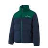 Li Ning Color Block Letter Stand Collar Short Zipper Long Sleeve Down Jacket Men Outerwear Deep-Navy-Blue Lush-Green AYMU119-8