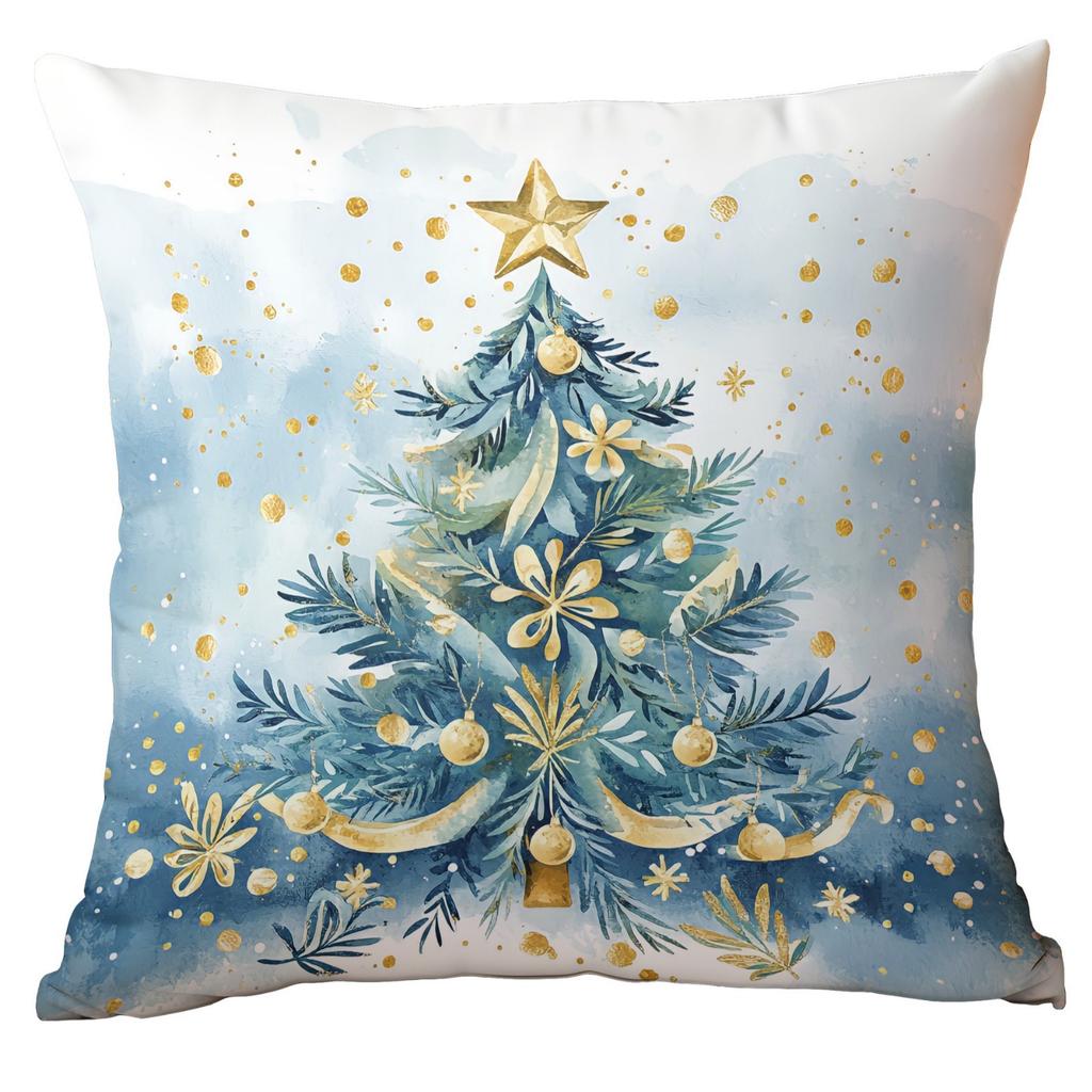 Новая Рождественская наволочка Домашнее Рождественское украшение Подушка Синие елочные шары Сосна Снежная сцена