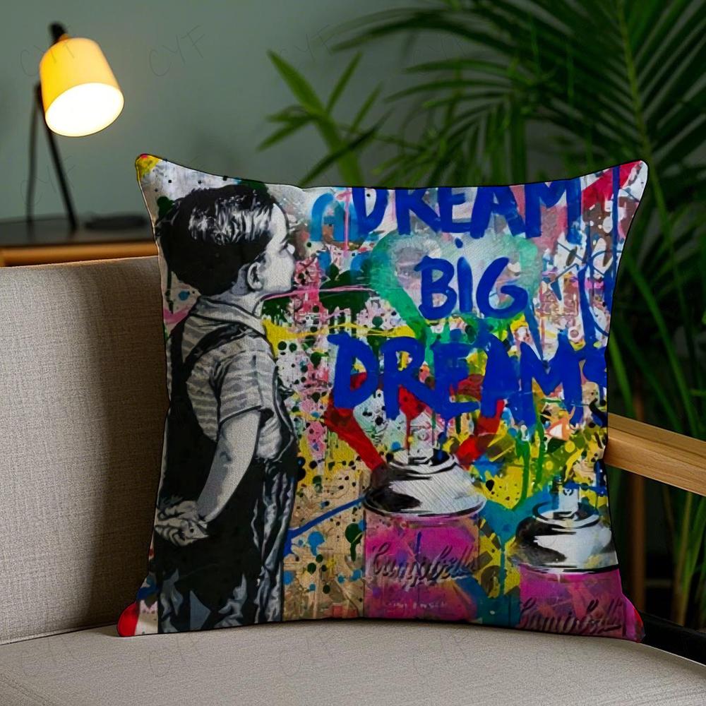 Наволочка из короткого плюша Banksy Уличное граффити Арт Наволочка Защита от пылевых клещей Невидимая молния Шелковистый короткий плюс