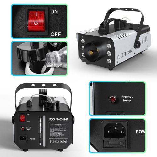 HOLDLAMP 1200W Smoke Machine, Fog Machine with 6000CFM & 6 LED Disco Lights, RGB (Red, Green, Blue) Remote Control, Stage Lighting, Fog Machine for We