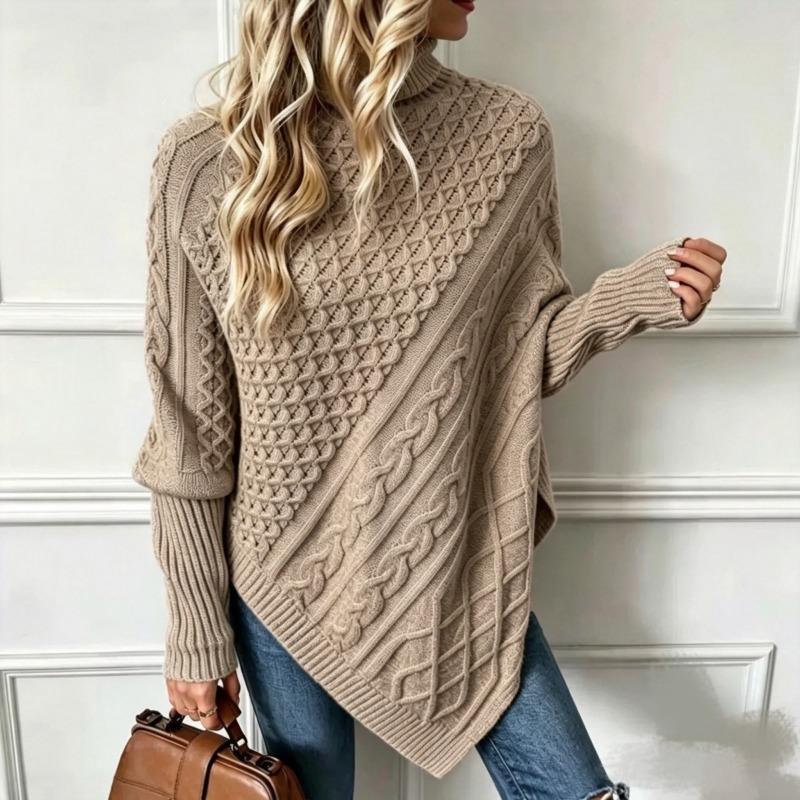 Women S Turtleneck Batwing Sleeve Geometric Pattern Knit Pullover Sweater