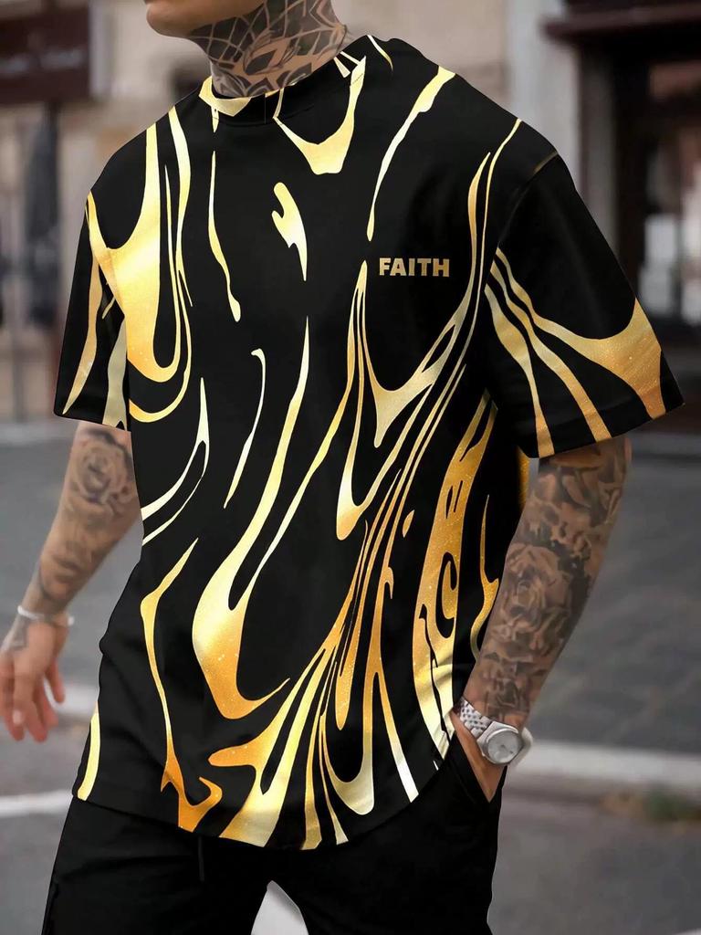 Мужская футболка для фитнеса с 3D-принтом, круглым вырезом, коротким рукавом