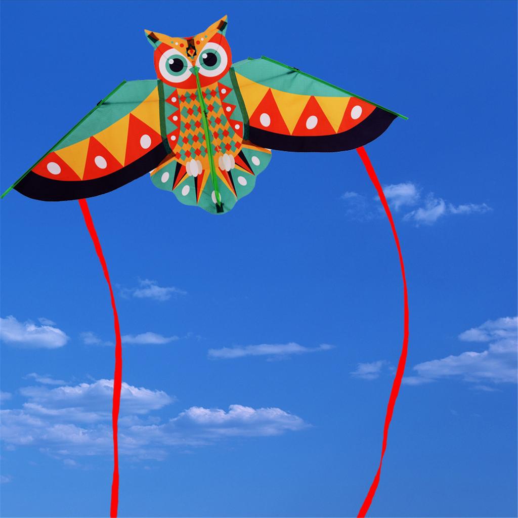 Durable Owl Kite For Kids Outdoor Activities Colorful Long Tail Design High Wind Resistance Fiberglass Frame Easy Assembly Foldable Travel Toy