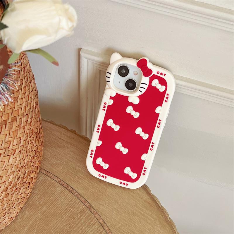 Силиконовый чехол с изображением кота-бантика для iPhone 15 / 14 Pro Max