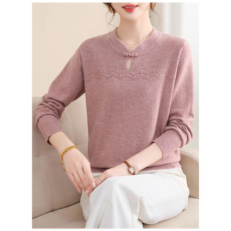 Универсальный модный свитер однотонного цвета в китайском стиле, вязаный топ с длинным рукавом