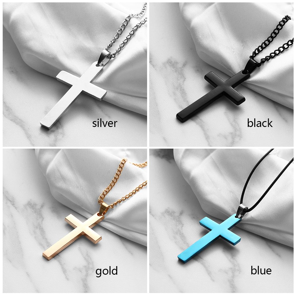 Jewelry Statement Alloy Stainless Steel Cross Pendant Link Chain Men Necklace
