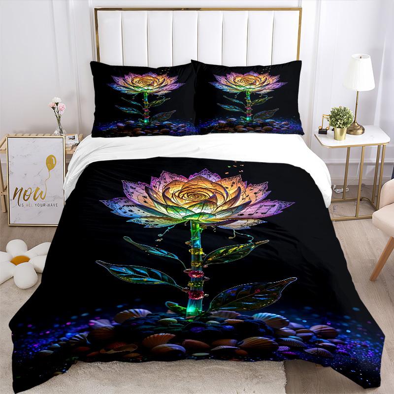 3pc Music Bloom Lotus Cover Set - 1 Quilt Cover + 2 Pillowcases, All Seasons Bedroom Setting, Perfect for Home013