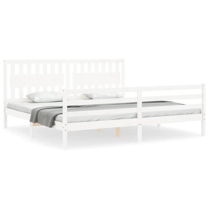 VidaXL Bed Frame with Headboard White 200x200 Cm Solid Wood 3194332