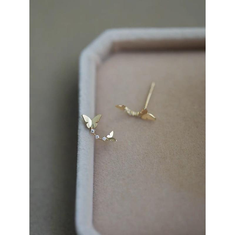 Серьги-гвоздики в виде двойной бабочки из стерлингового серебра S925 для женщин, изогнутые серьги с микроинкрустацией в стиле танцевальной ниши