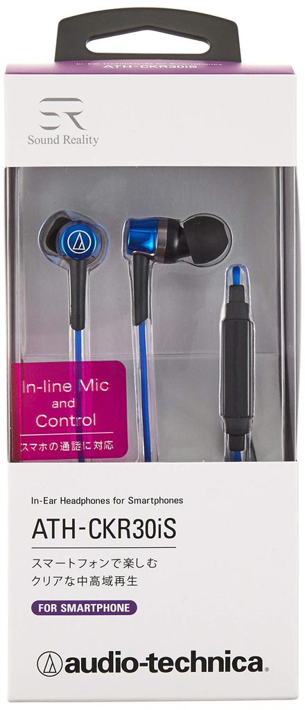 SoundReality Earphones for Smartphones with Remote Blue BL Audio-Technica In-ear Control/microphone ATH-CKR30iS