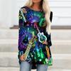 Plus Size Women Green Music Printed Comfy Long Sleeve Round Collar T-shirt Casual Baggy Mid Length Tee Tops For Christmas