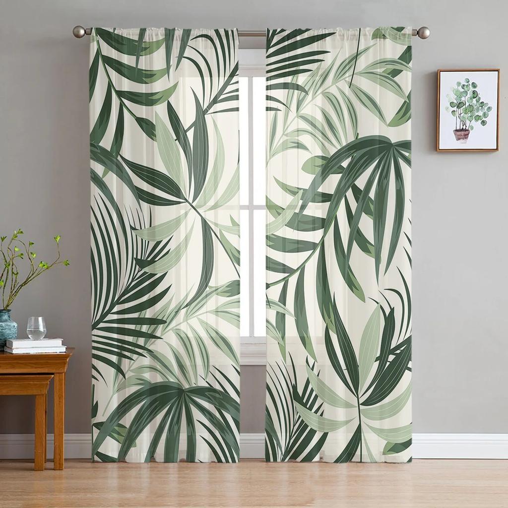 Tropical Plants Sheer Window Curtains for Living Room Girl Bedroom Tulle Curtains Kitchen Veil Chiffon Drapes