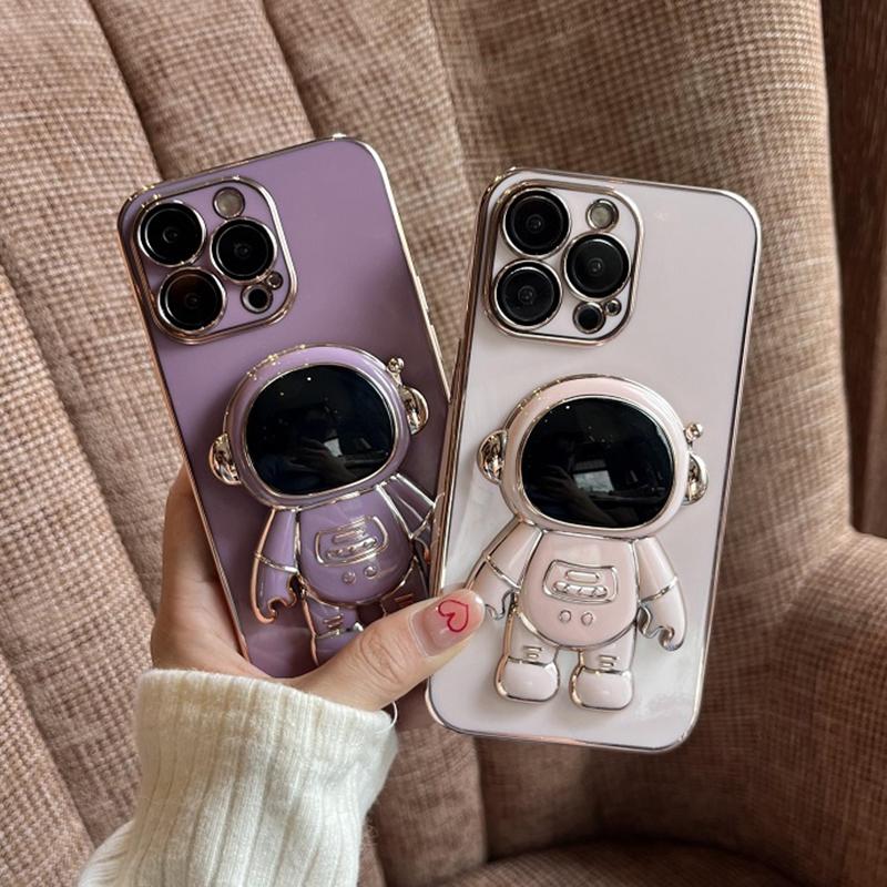 3d складной чехол-держатель с астронавтом для Iphone 13 12 11 Pro Max Xs Max Xr 7 Plus 14, защита объектива, мягкий чехол