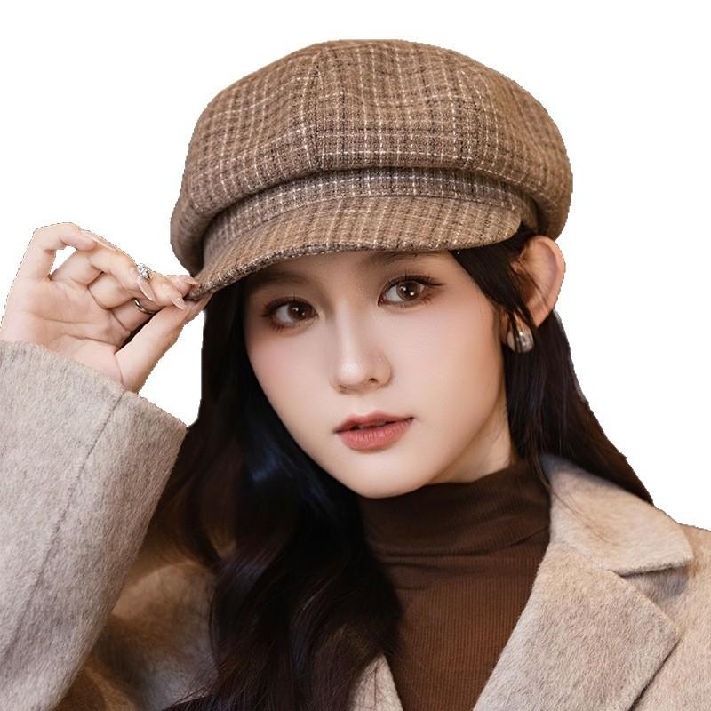 Retro British Style Versatile Beret Women's Autumn and Winter Fashion Casual Windproof Octagonal Hat Literary Painter Newspaper Boy Hat