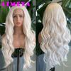AIMEYA Platinum Blonde Synthetic Lace Front Wig Long Body Wave Natural Hairline Wigs Heat Resistant Fiber Hair Daily Use Csplay