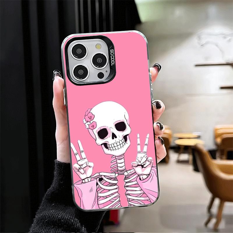 Розовый Стиль Череп Ведьма Ударопрочный Чехол для Телефона для iPhone 17 Air 16 16E 15 Pro Max 14 Plus 13 Mini 12 Задняя Крышка Противоударный Fundas