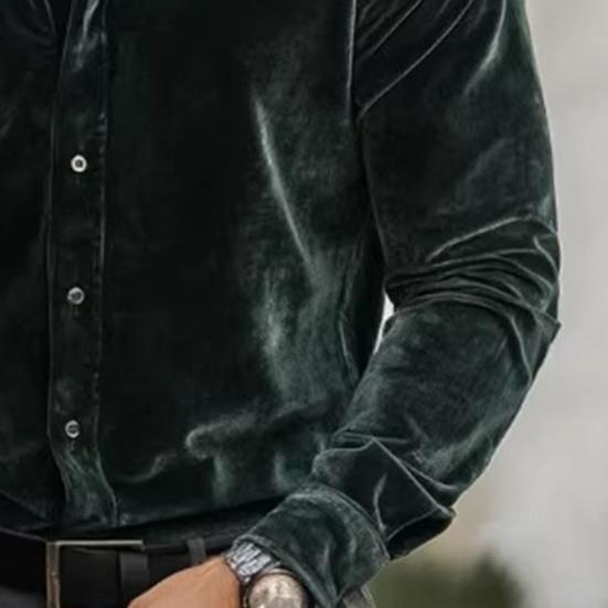 Мужская бархатная рубашка с длинными рукавами, на пуговицах, с отворотами, однотонная, повседневная, формальная, для вечеринок, свиданий, офиса.