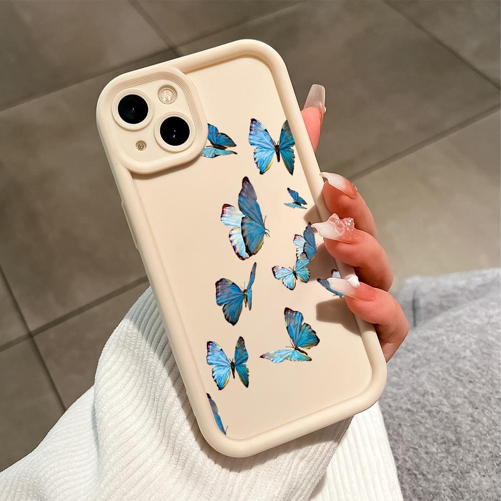 Для iPhone 16 15 14 13 12 11 Pro Max XS Max XR X SE 8 7 синий градиентный узор с бабочками мягкий силиконовый защитный чехол для телефона на всю линзу