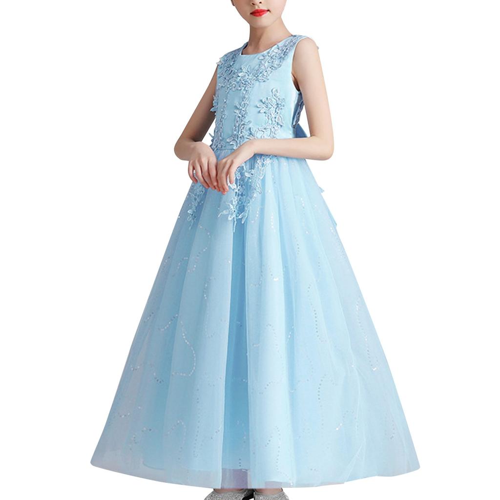 Girl's Lace Embroidery Bow Performance, Birthday Wedding Princess Dress, Skirt