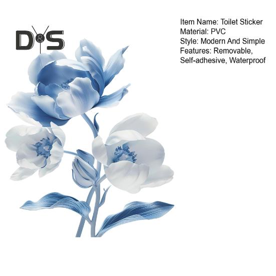 Наклейка на унитаз с синим цветком, съемная самоклеящаяся водонепроницаемая наклейка из ПВХ для гостиной, ванной комнаты, стены искусства, украшение для крышки унитаза с цветочным принтом