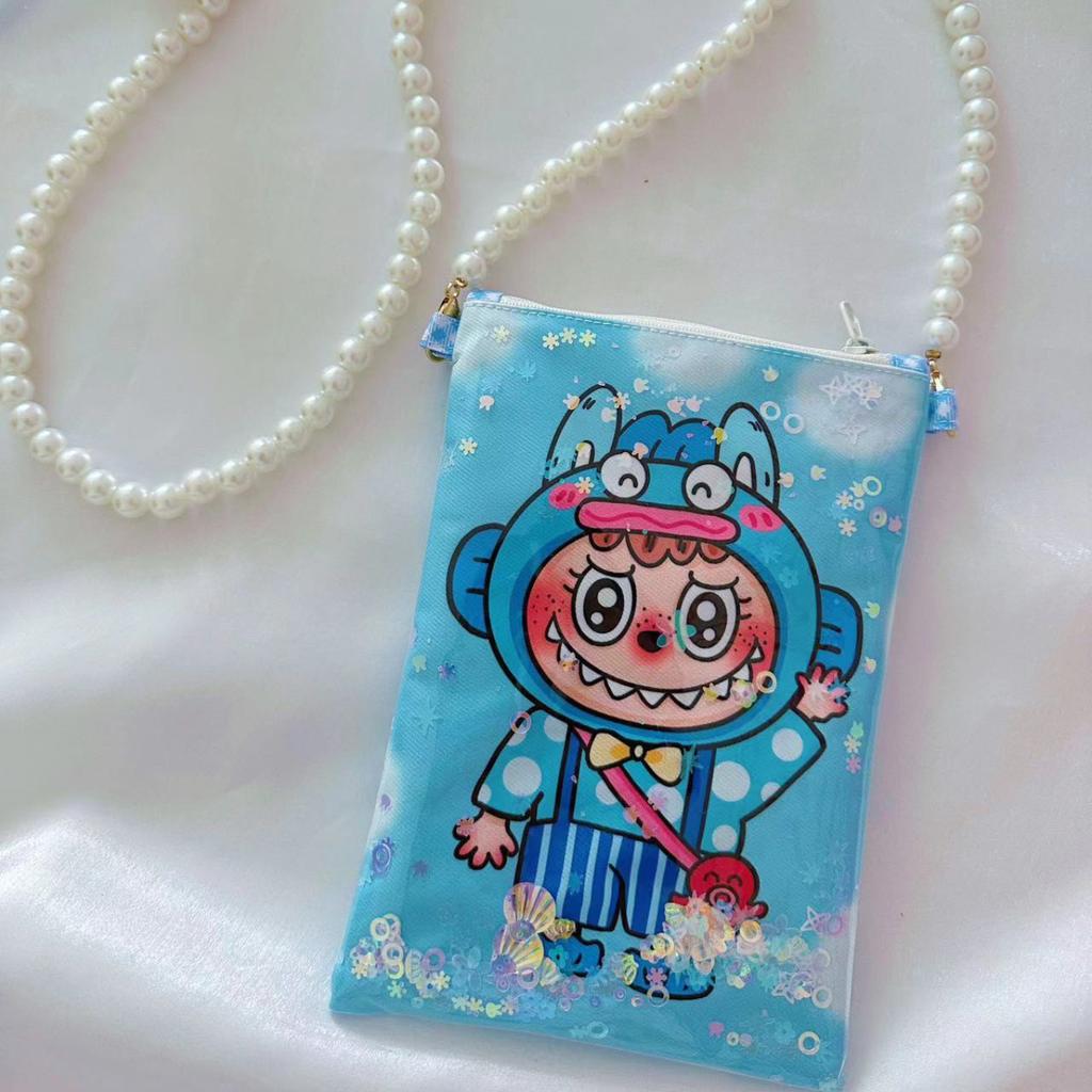 Сумка для мобильного телефона с мультяшным принтом Лабубу, зыбучими песками, кошелек для монет, сумка для ключей, на молнии, для хранения, сумка через плечо CLE