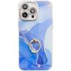 For IPhone16 Electroplated Phone Case for Apple 15promax Marble Patterned Ring Holder Cover