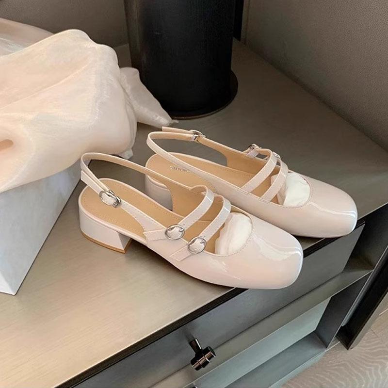 Туфли Мэри Джейн женские французские ретро маленькие красные туфли лето 2024 новые средний каблук двубортные с открытым верхом на толстом каблуке одинарные туфли