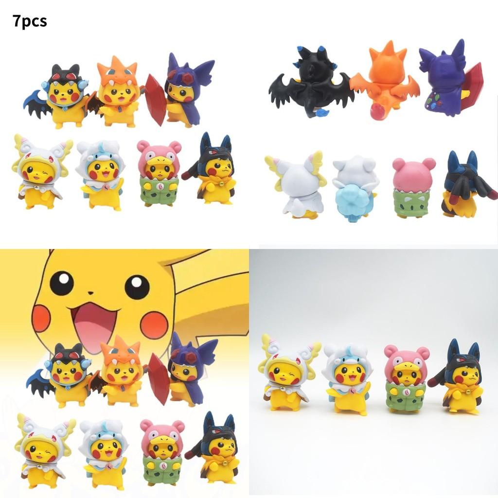 Adorable 7 Piece Pikachu Transformation Plush Toy Set Cute Cartoon Pvc Figures