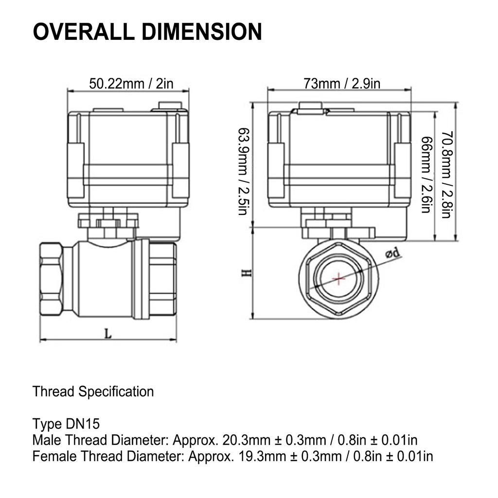 Electric Ball Valve BSP Brass Motorized Mini DN15 1/2in DC12V 3 Wire Setup Accessory