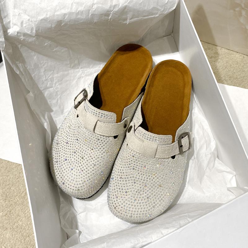 Модные женские тапочки Baotou, осенние новые туфли с круглым носком и глубоким ртом, с металлической пряжкой, нескользящие, толстые, на плоской подошве