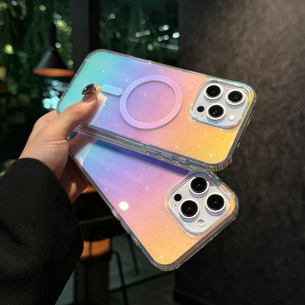 Покрытие с алмазным узором подходит для чехла для мобильного телефона Apple 17Pro 17 прозрачный блестящий чехол iphone17Promax магнитный чехол