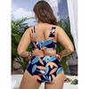 Europe and The United States New Women's Large Size Split Bikini Digital Printing Gather Fashion Swimsuit