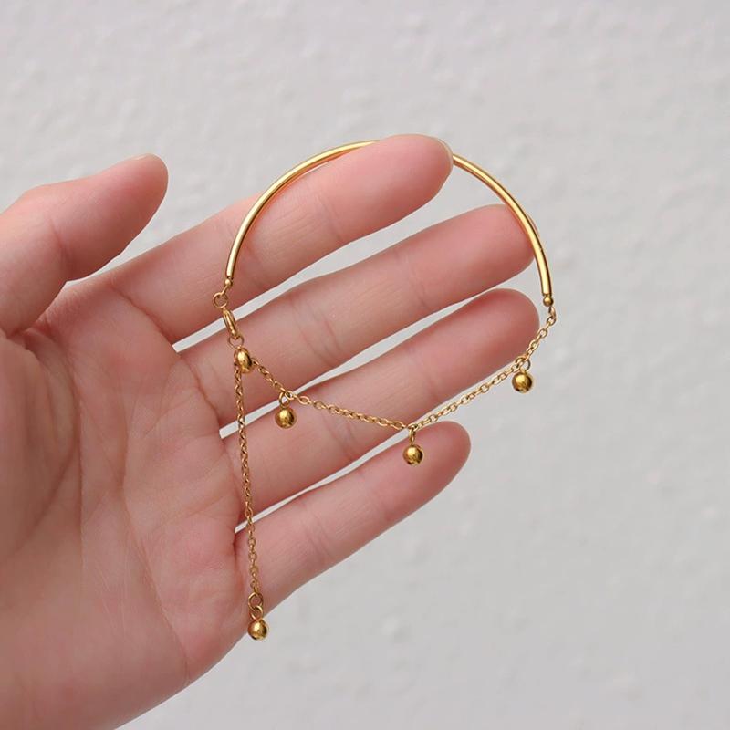 Stainless Steel Ball Beads Tassel Bracelet for Women Minimalist Adjustment Simple Lucky Bracelet Couple Y2K Jewelry No Fading