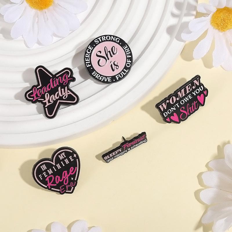 Love Theme Black Nickel Painted Enamel Pin Strong Women Empowerment Brooch Lapel Badge Jewelry Gift for Friends