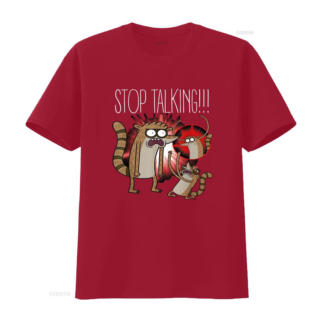 Rigby Stop Talking Funny Cartoon T Shirt Vintage Breathable Top For Everyday Wear Casual Homme Versatile Slightly